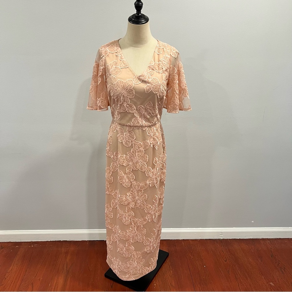JS Collections Light Pink Floral Embroidered Long Evening Gown - Size 4 - Sample